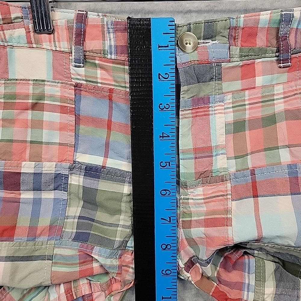L.L. Bean Patchwork Plaid Cotton Shorts - Coral, Blue, Green - Picture 6 of 10
